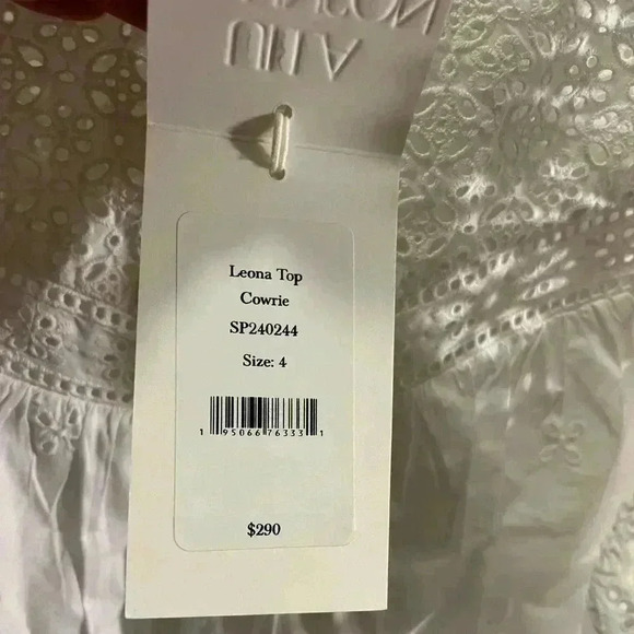 NWT ULLA JOHNSON Leona Eyelet Broderie Anglaise Cotton Blouse Top Cowrie White 4 - Picture 8 of 8